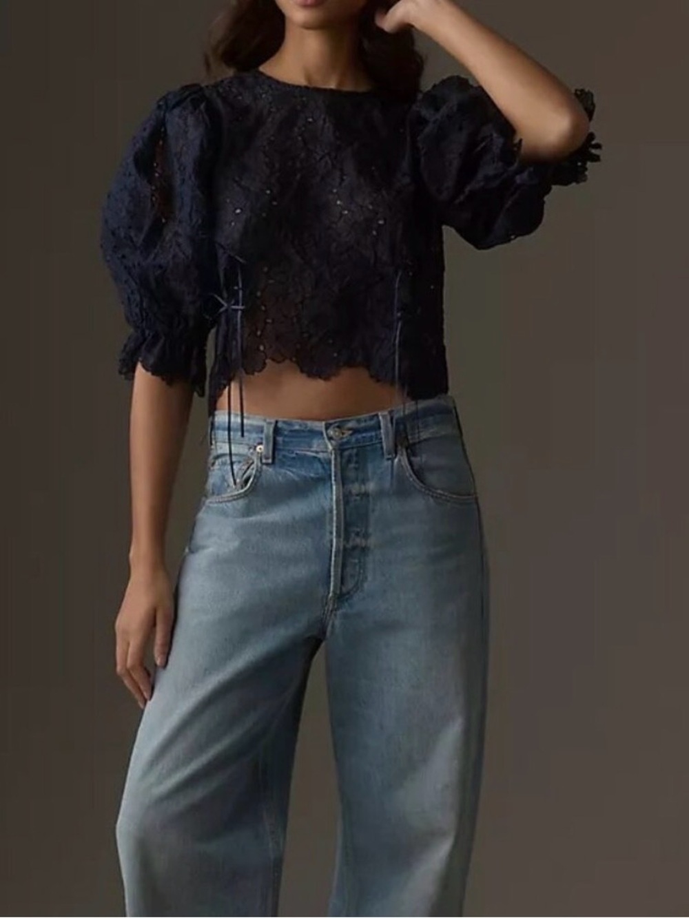 ANTHROPOLOGIE: NWOT NAVY EYELET LACE CROPPED TOP